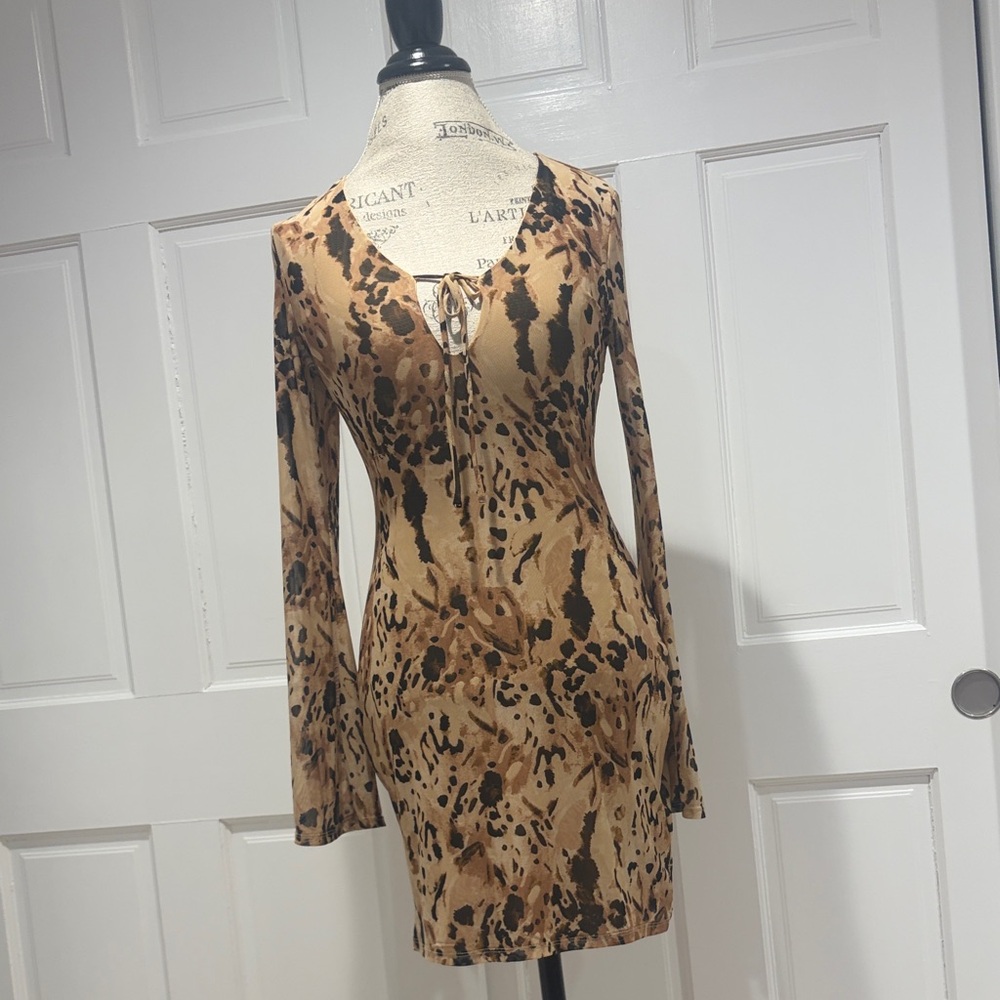 Bar III Animal Print Long Sleeve Dress